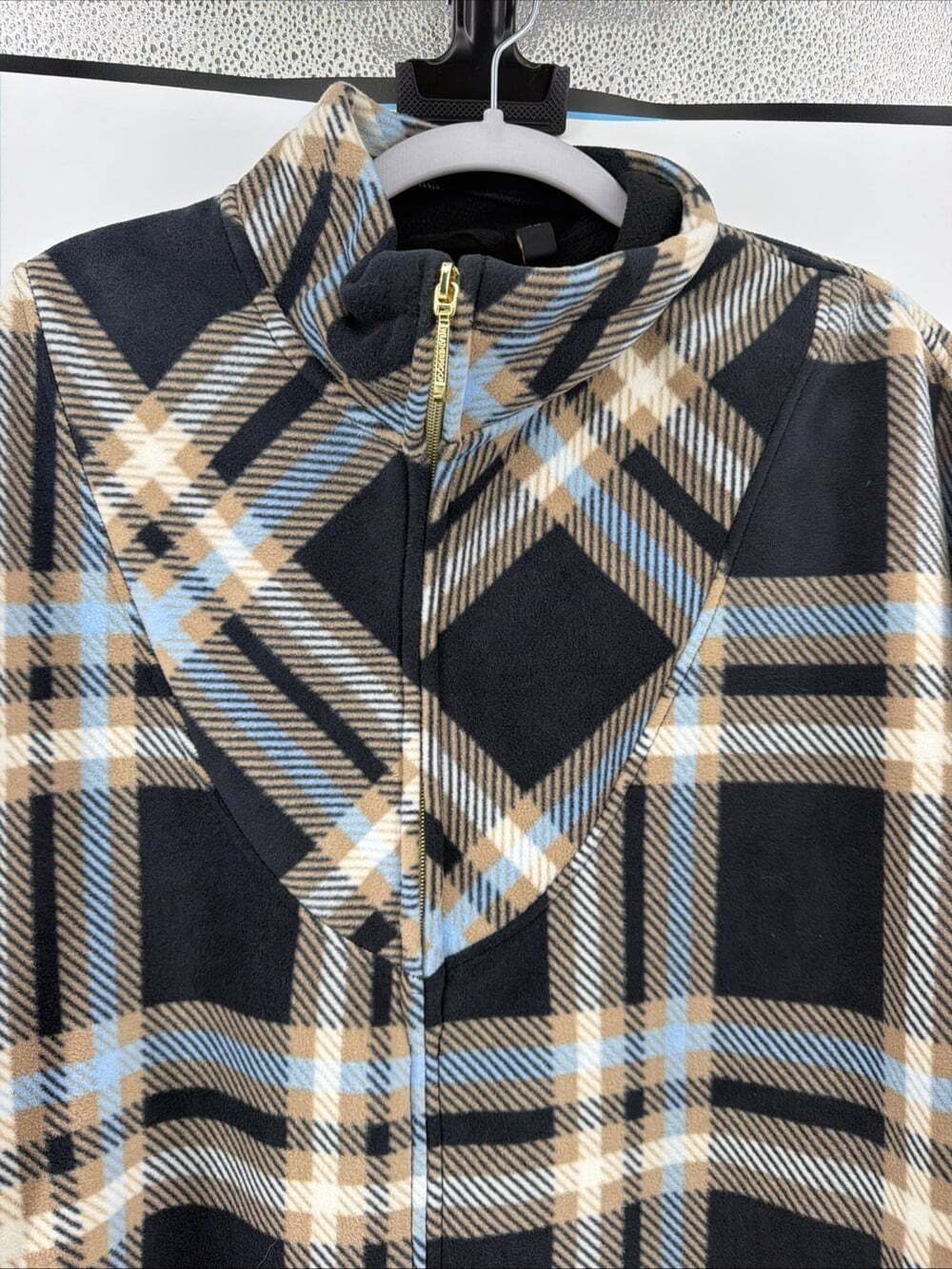 Weatherproof Women's Fleece Hooded Poncho with Pockets Tan/ Blue Plaid ONE SIZE